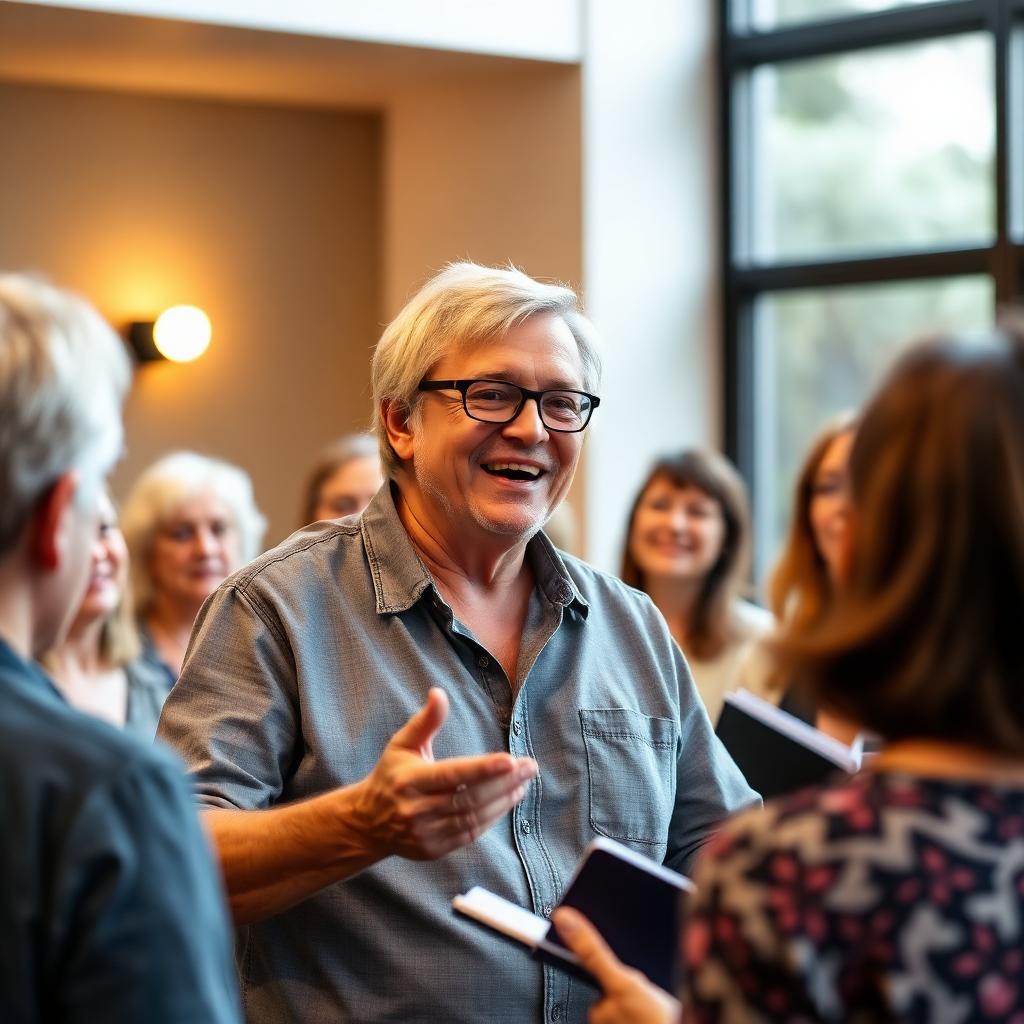 Choir leader smiling and engaging with the group