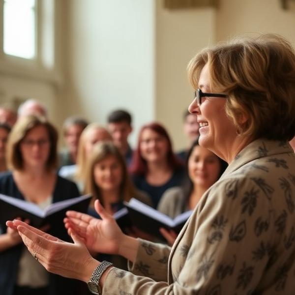 Choir director conducting with a smile