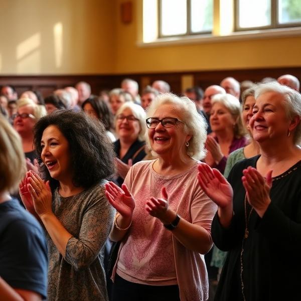 Choir applauding at the end of a rehearsal